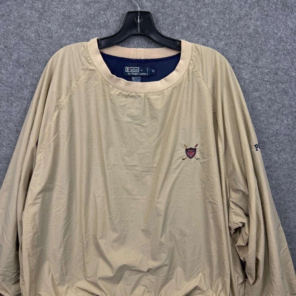 Polo Ralph Lauren Mens XL Tan‎ Nylon Mesh Lined Golf Crest Pullover Windbreaker